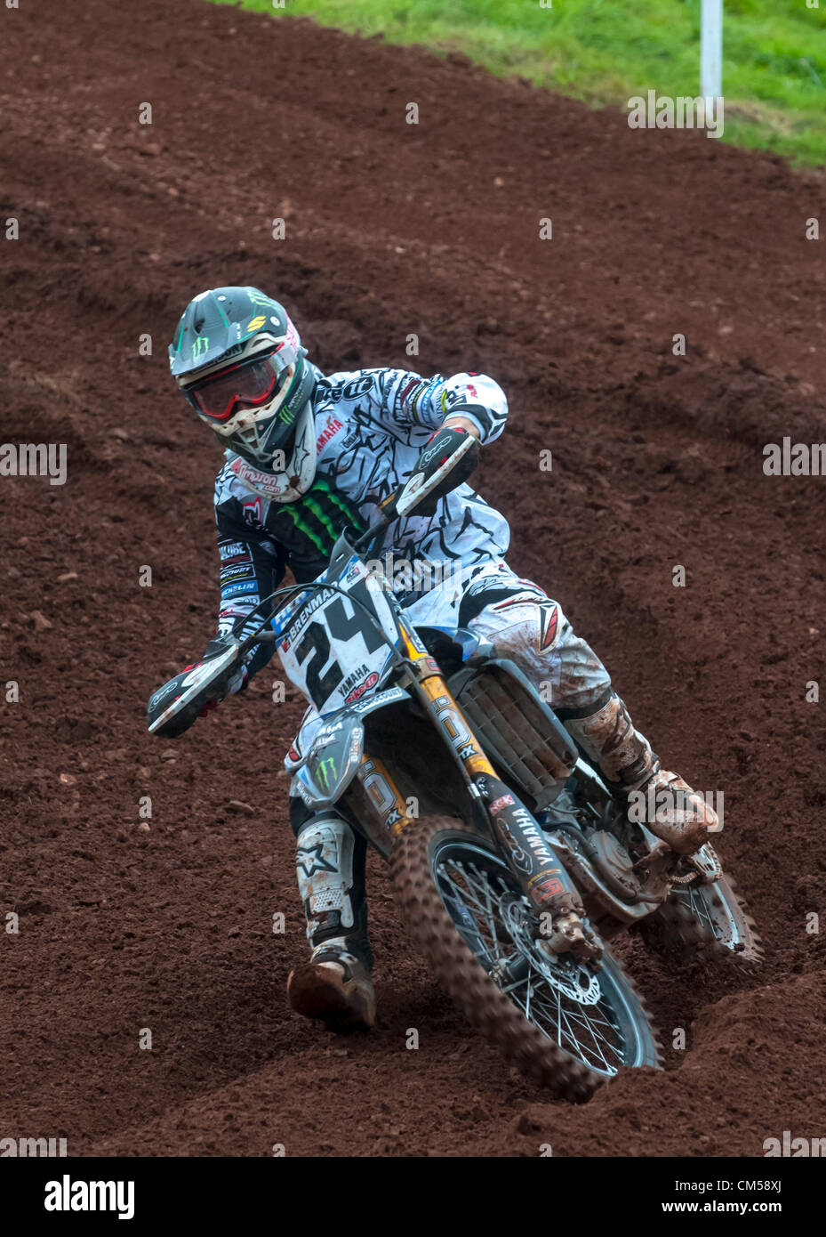 Shaun Simpson on the Monster Energy Bike It Yamaha racing in race 1 of the MAXXIS British Motocross Championship MX 1 at Little SIlver race track in Exeter. Stock Photo