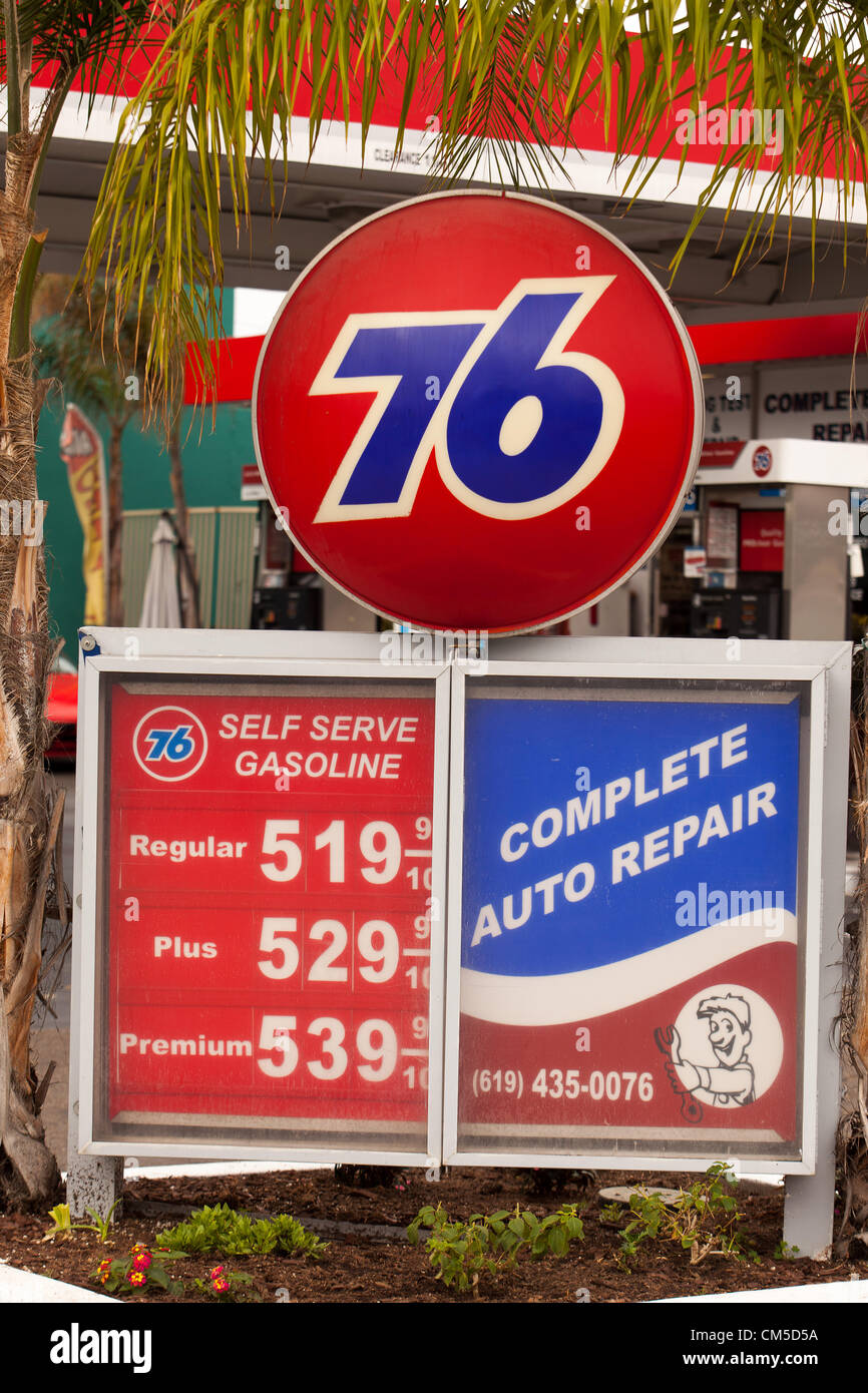 Oct. 8, 2012 - Corondo, California, U.S - California gas prices soar above the five dollar mark. Seen here at a Union 76 station in Coronado,CA (Credit Image: © Daren Fentiman/ZUMAPRESS.com) Stock Photo