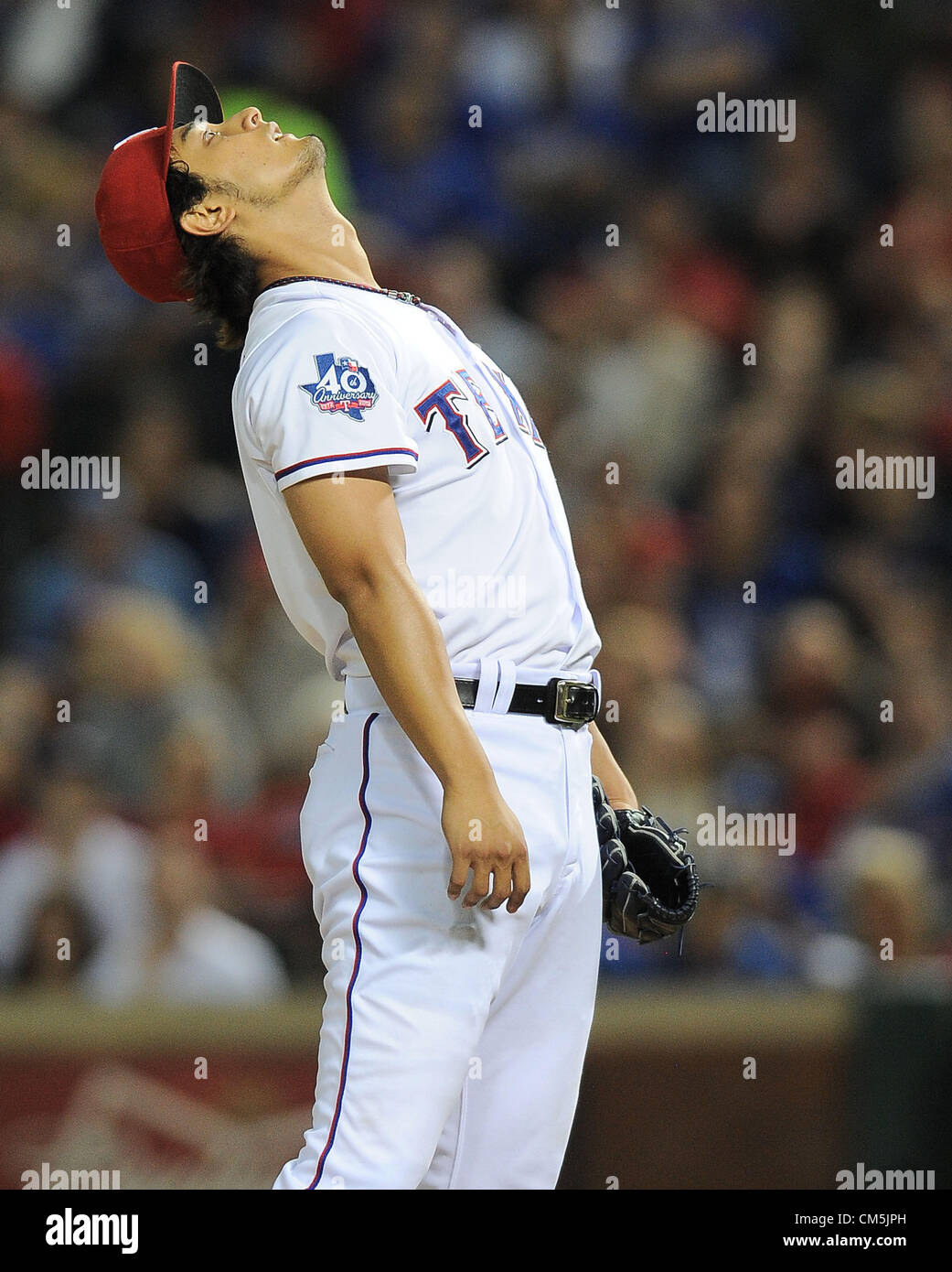 Yu Darvish (Rangers), OCTOBER 5, 2012 - MLB : Yu Darvish of the Texas Rangers looks up to the sky during the American League Wild Card Playoff game against the Baltimore Orioles at Rangers Ballpark in Arlington in Arlington, Texas, United States. (Photo by AFLO) Stock Photo