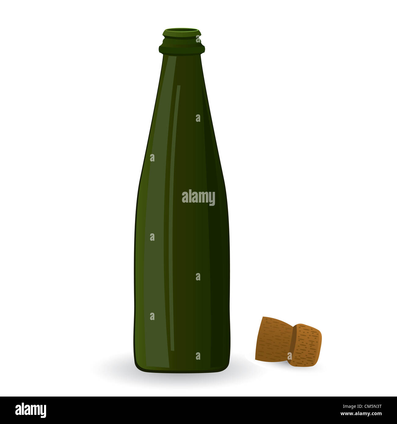 Raster illustration of open green bottle isolated on white background ...