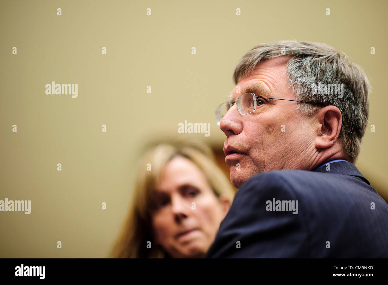 Oct. 10, 2012 - Washington, District of Columbia, U.S. - Undersecretary of State for Management PATRICK KENNEDY prepares to testify before the House Oversight and Government Reform Committee during a hearing focusing on the security situation in Benghazi leading up to the September 11 attack that resulted in the assassination of U.S. Ambassador to Libya J. Christopher Stevens. (Credit Image: © Pete Marovich/ZUMAPRESS.com) Stock Photo