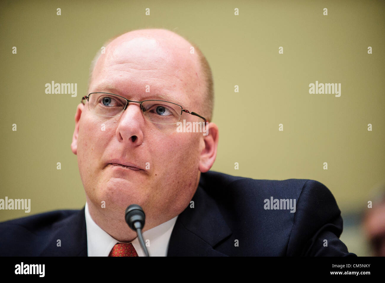 Oct. 10, 2012 - Washington, District of Columbia, U.S. - ERIC NORDSTROM, regional security officer at the State Department testifies before the House Oversight and Government Reform Committee during a hearing focusing on the security situation in Benghazi leading up to the September 11 attack that resulted in the assassination of U.S. Ambassador to Libya J. Christopher Stevens. (Credit Image: © Pete Marovich/ZUMAPRESS.com) Stock Photo