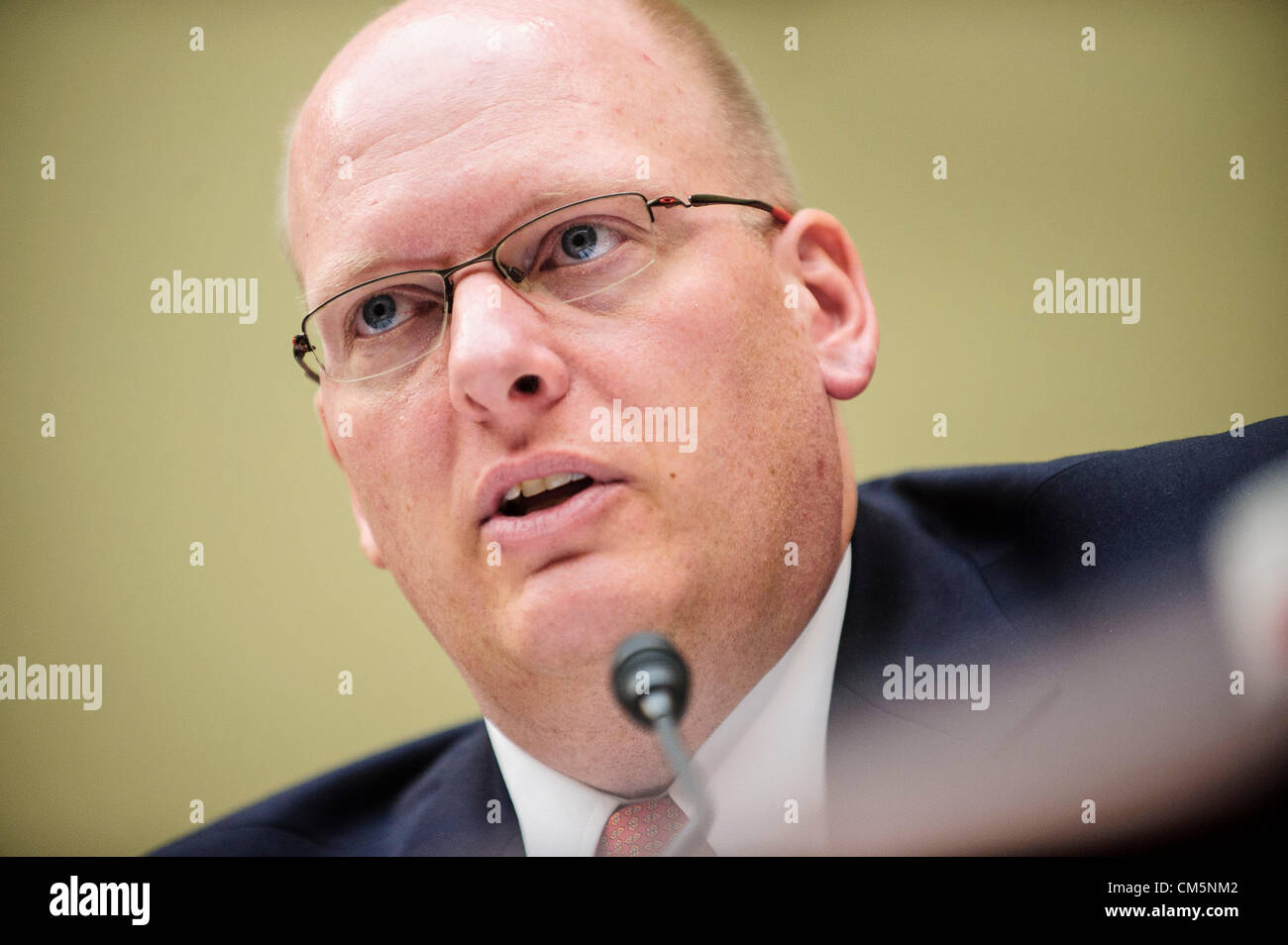 Oct. 10, 2012 - Washington, District of Columbia, U.S. - ERIC NORDSTROM, regional security officer at the State Department testifies before the House Oversight and Government Reform Committee during a hearing focusing on the security situation in Benghazi leading up to the September 11 attack that resulted in the assassination of U.S. Ambassador to Libya J. Christopher Stevens. (Credit Image: © Pete Marovich/ZUMAPRESS.com) Stock Photo