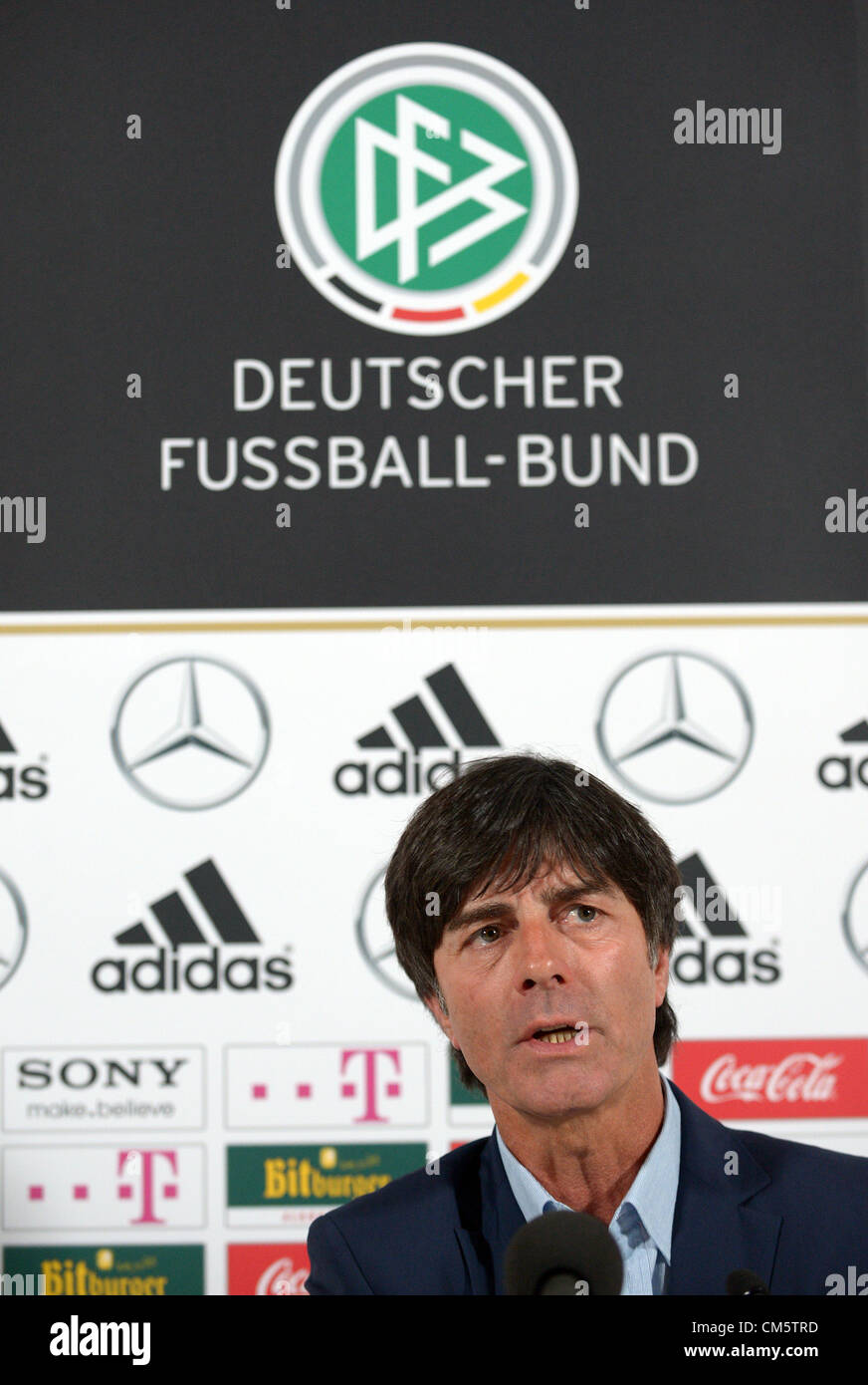 11.10.2012. Aviva Stadium, Dublin, Ireland.  Germany's head coach Joachim Loew takes part in a press conference at Aviva Stadium in Dublin, Ireland, 11 October 2012. The German national team will play a World Cup qualification match against Ireland on 12 October 2012. Stock Photo