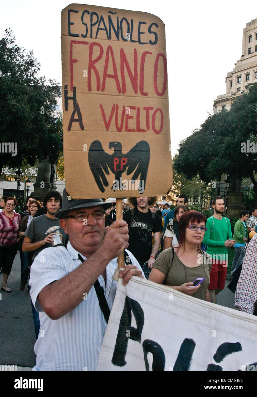 Barcelona, Spain. 13th October, 2012. Global Noise protests against public debt - Barcelona Stock Photo