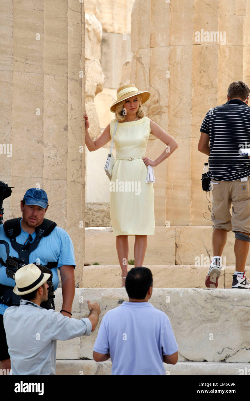 Oct. 15, 2012 - Athens, Greece - Actress KIRSTEN DUNST during the filming of the movie''The Two Faces of January'' inside Parthenon at the Acropolis. The movie is based on Patricia Highsmith's book and was adapted by Hossein Amini (Drive) who'll be making his feature film directorial debut with the thriller. (Credit Image: © Aristidis Vafeiadakis/ZUMAPRESS.com) Stock Photo