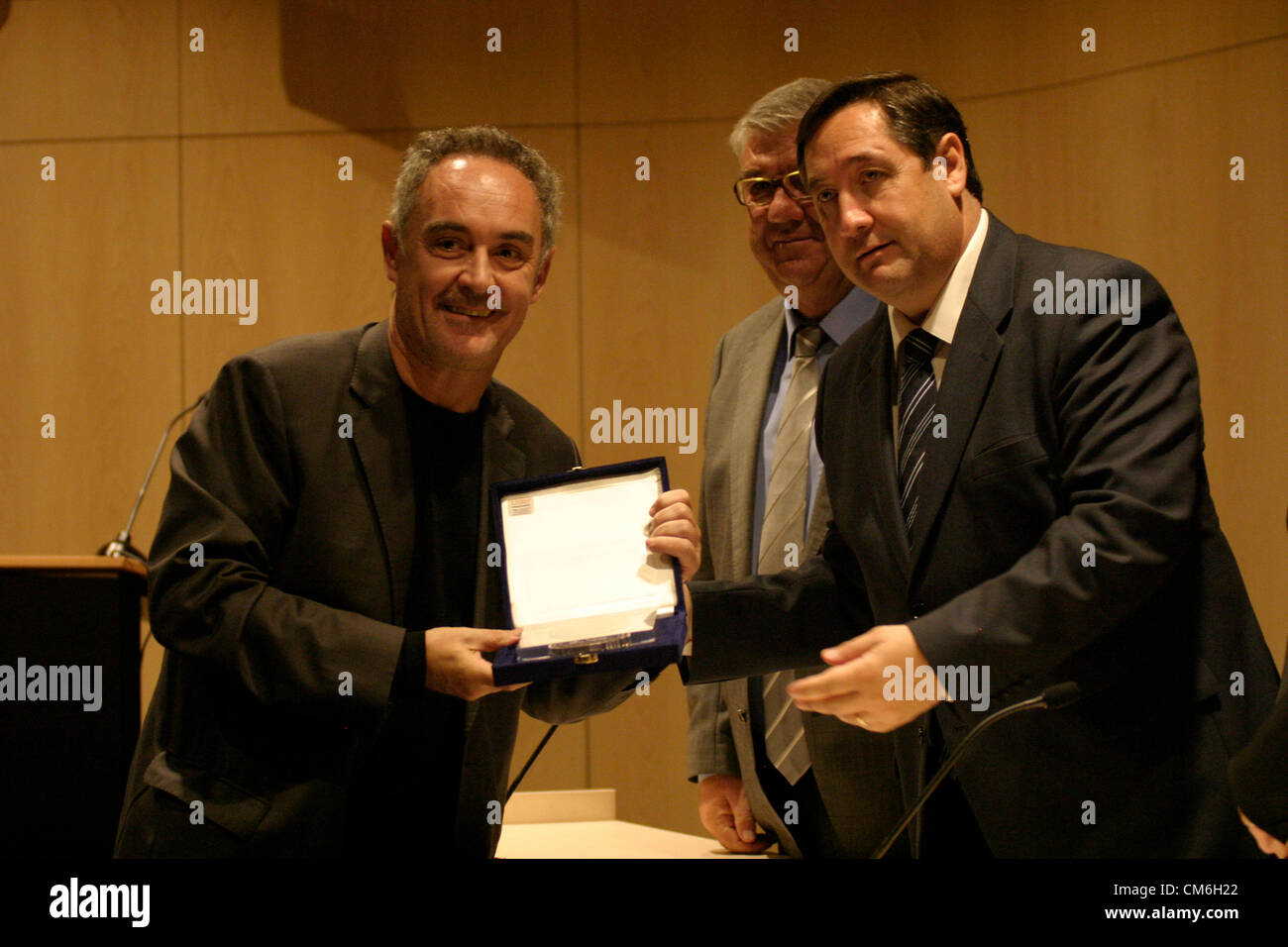 Famous Cook Ferran Adrià receives Catalonia fishing award from Conseller de Agricultura, Ramaderia i Pesca de Catalunya Stock Photo