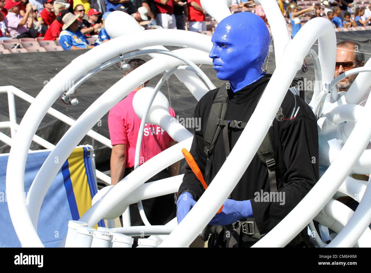 Oct. 13, 2012 - Los Angeles, California, USA - Member of the popular act the Blue Man Group with his  futuristic Sound Machine during UCLA 21 - 14 victory over  the visiting Utah Utes in PAC 12 play at the Rose Bowl in  Pasadena, CA on October 13, 2012. (Credit Image: © Burt Harris/Prensa Internacional/ZUMAPRESS.com) Stock Photo