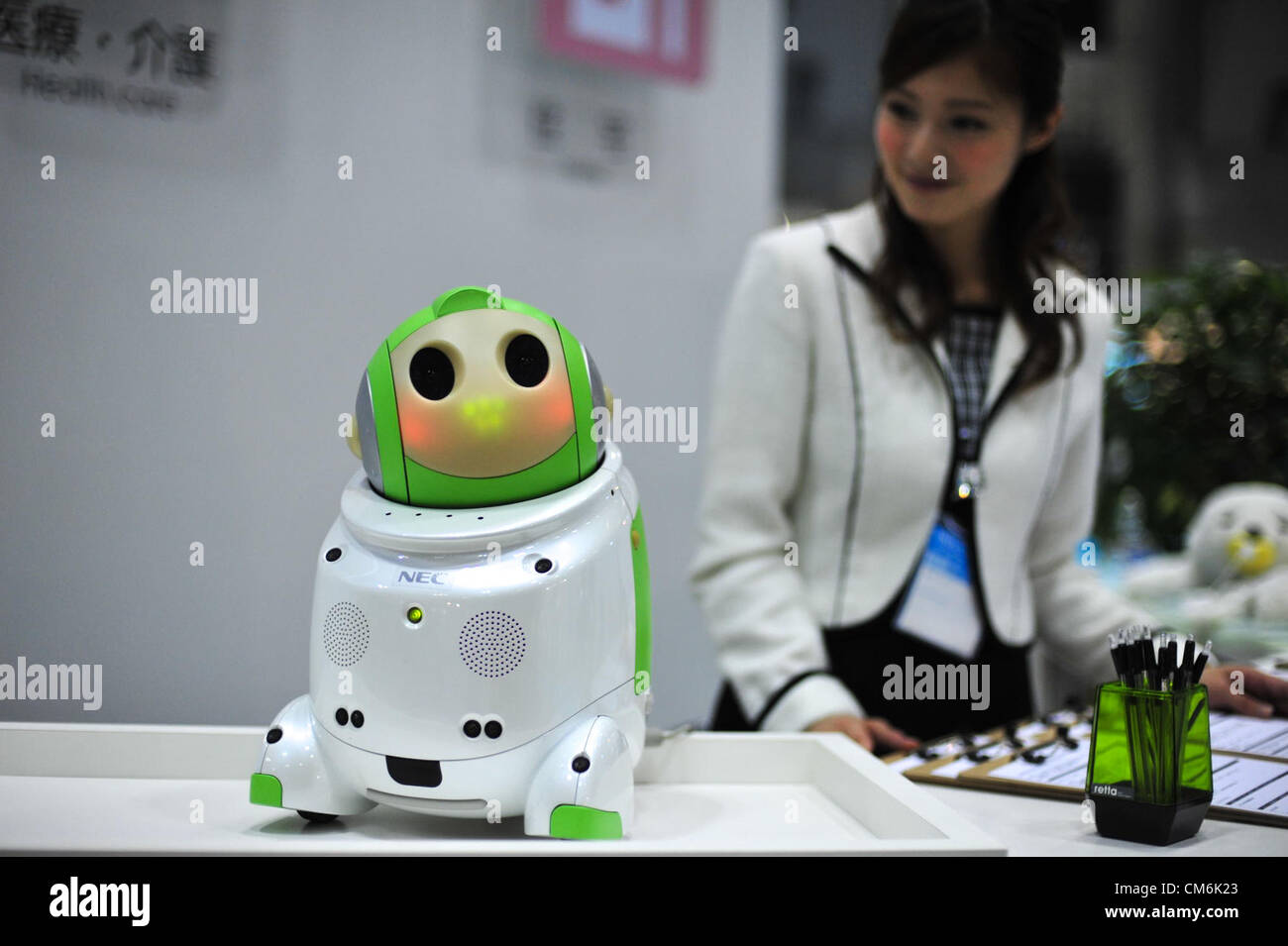 October 17, 2012, Tokyo, Japan - PAPERO by NEC inc., is displayed during  Japan Robot Week 2012 at the Tokyo Bigsight. PAPERO is a robot, which can  communicate with people and understand