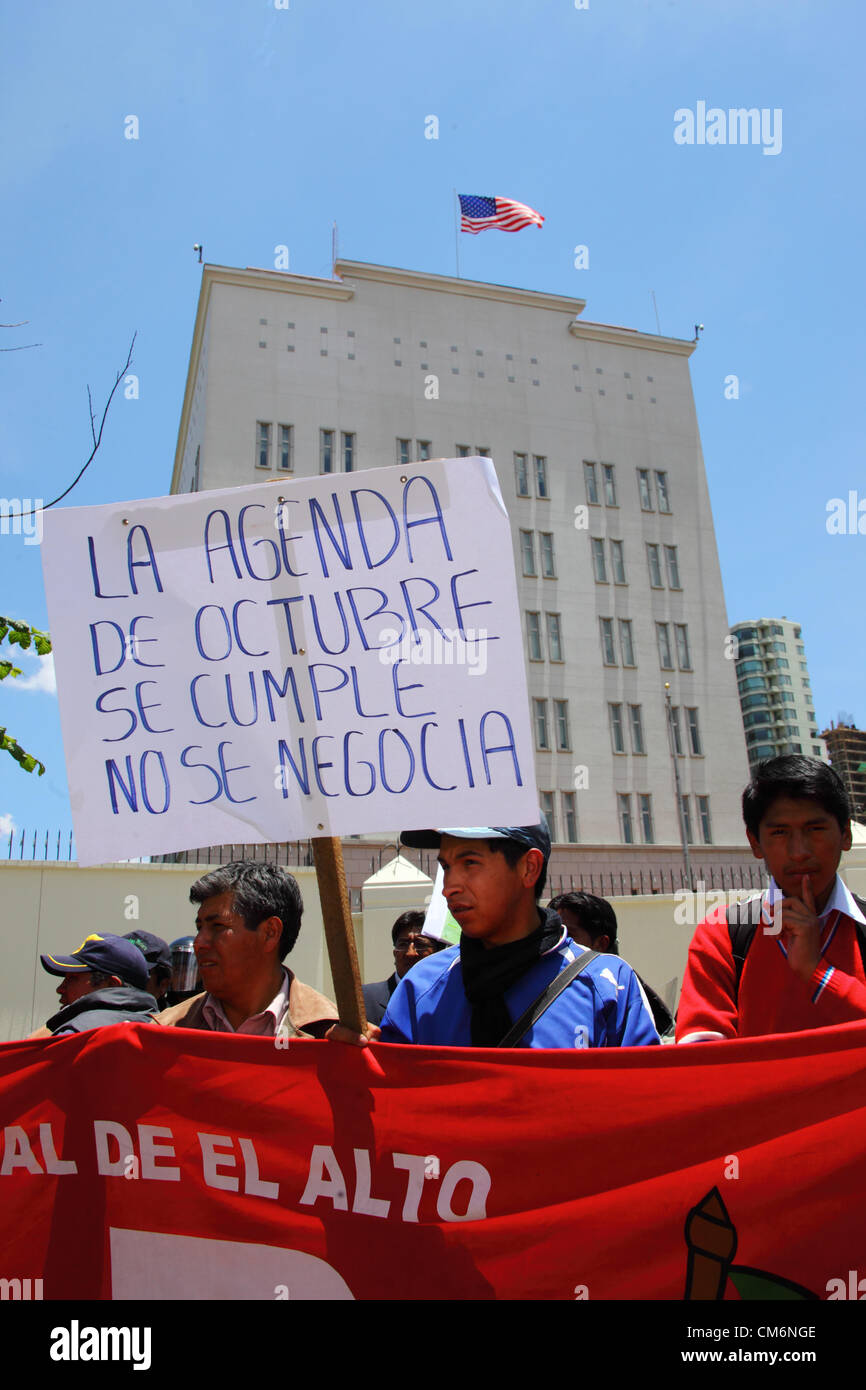 LA PAZ, BOLIVIA, 17th October 2012. Families of victims protest outside