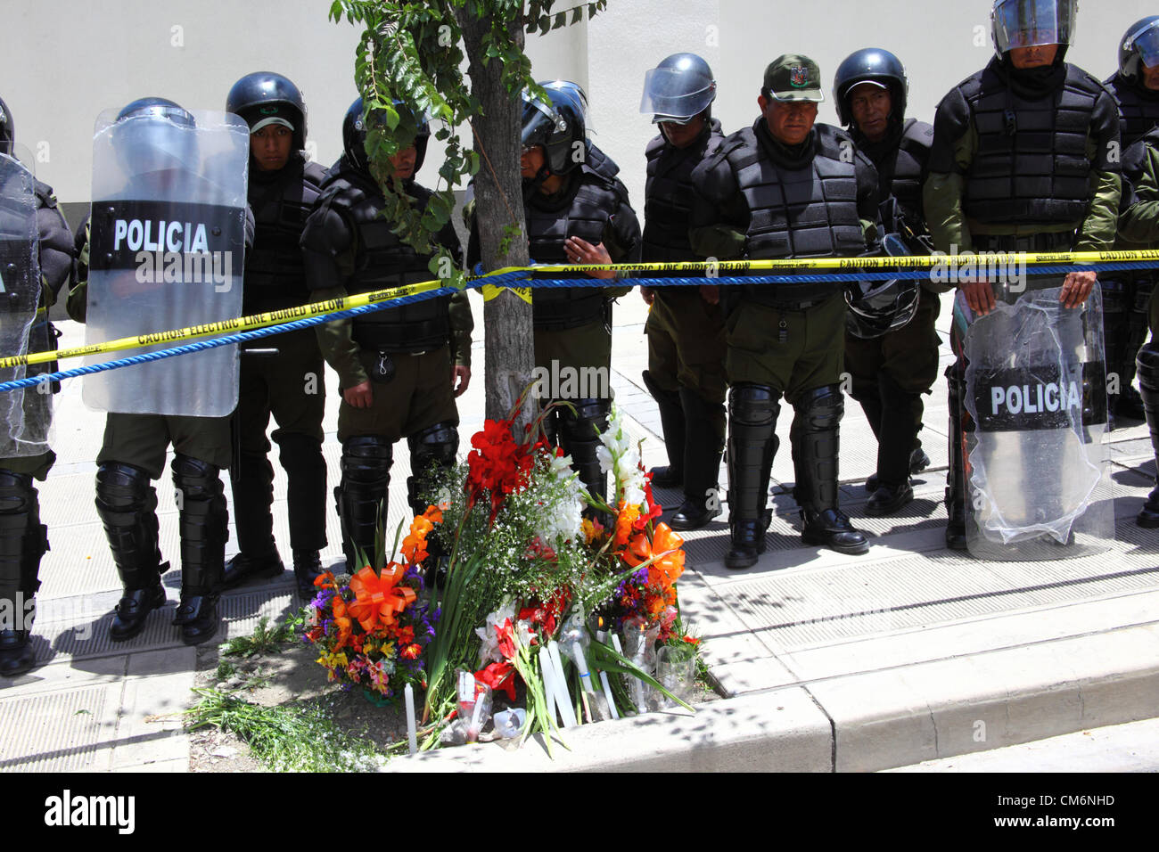 LA PAZ, BOLIVIA, 17th October 2012. Flowers outside the US Embassy in