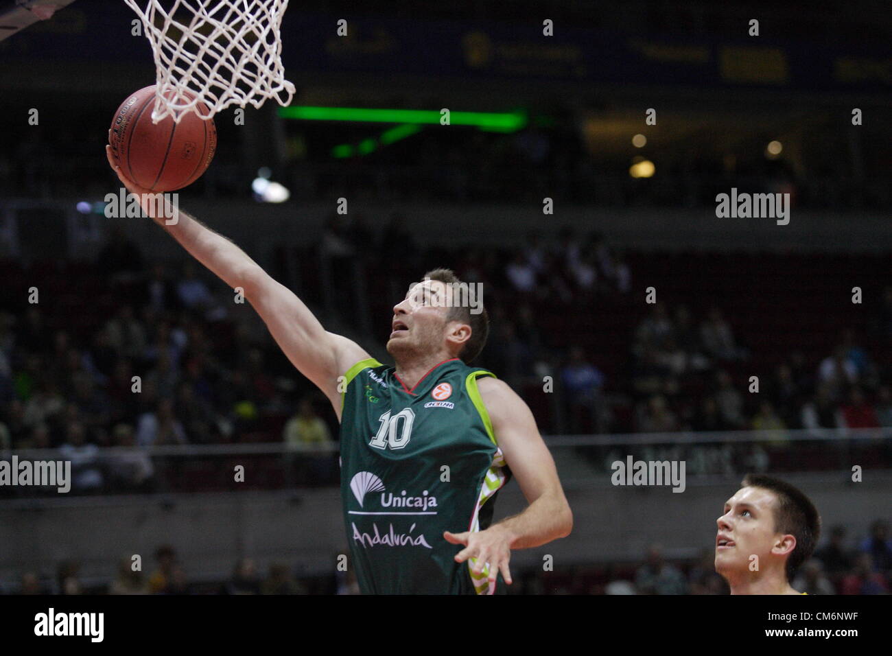 Gdansk, Poland, 17th October 2012 Basketball: Turkish Airlines Euroleague group B. Txemi Urtasun (10) in action during Asseco Prokom Gdynia v Unicaja Malaga game at ERGO Arena sports hall in Gdansk Stock Photo