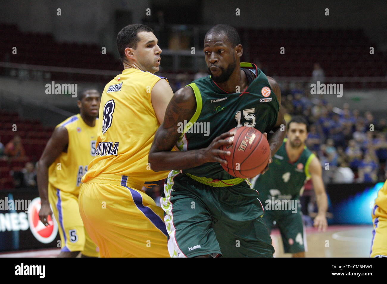 Gdansk, Poland, 17th October 2012 Basketball: Turkish Airlines Euroleague group B. James Gist (15)  in action during Asseco Prokom Gdynia v Unicaja Malaga game at ERGO Arena sports hall in Gdansk Stock Photo