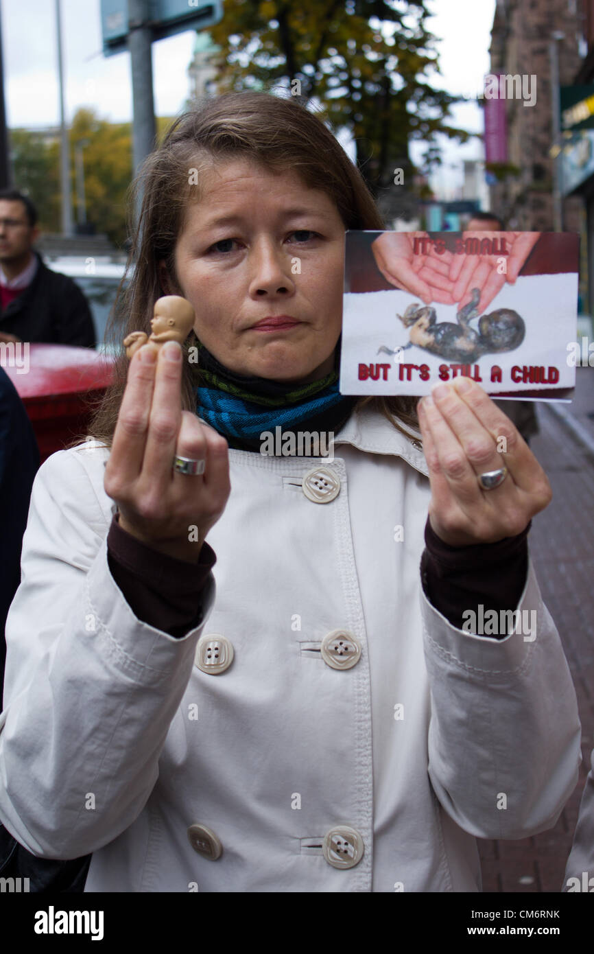 Belfast, UK. 18th October, 2012. anti-abortion protesters at the opening of the Marie Stopes clinic in Belfast, the first private clinic in Northern ireland to offer abortions. The clinic, which opened today, offers abortions under the law in Northern Ireland. Stock Photo