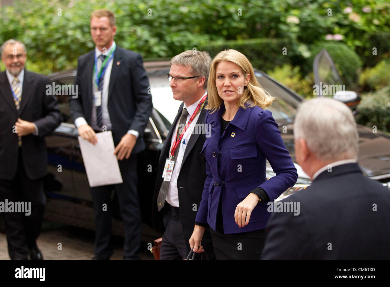 Brussels, Belgium. 18th October 2012. Helle Thorning-Schmidt, Prime Minister of Denmark arriving at the European Council meeting in Brussels, Justus Lipsius Building.  Photo:Jeff Gilbert. 18.10.2012. Brussels, Belgium. Credit:  Jeff Gilbert / Alamy Live News Stock Photo