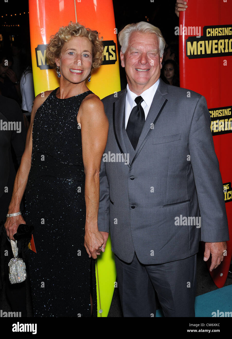 Oct. 18, 2012 - Los Angeles, California, U.S. - Frosty Hesson & Wife  arrives for the premiere of the film 'Chasing Mavericks' at the Pacific  Theatres at The Grove. (Credit Image: ©