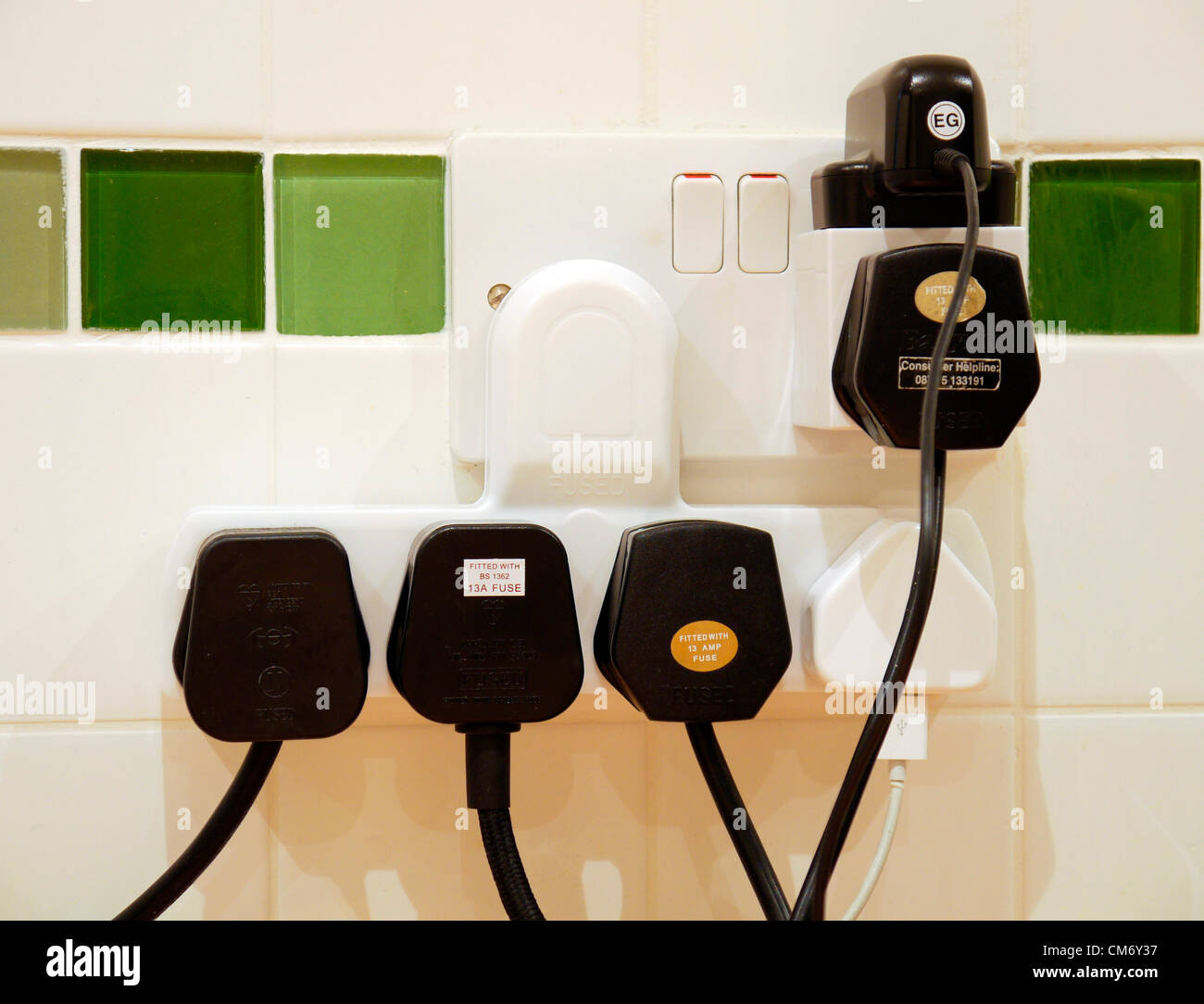 An overloaded Double Plug socket Using a lot of electricity! Stock