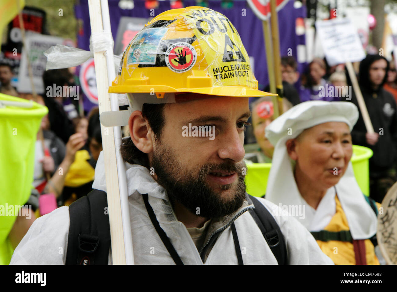 Anti-nuclear energy protestors march in London, UK. Stock Photo