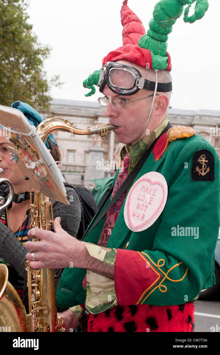 20/10/2012, London UK. Musicians perform as unions march against the UK government's austerity cuts. A march through central London culminated in a rally in Hyde Park. Stock Photo