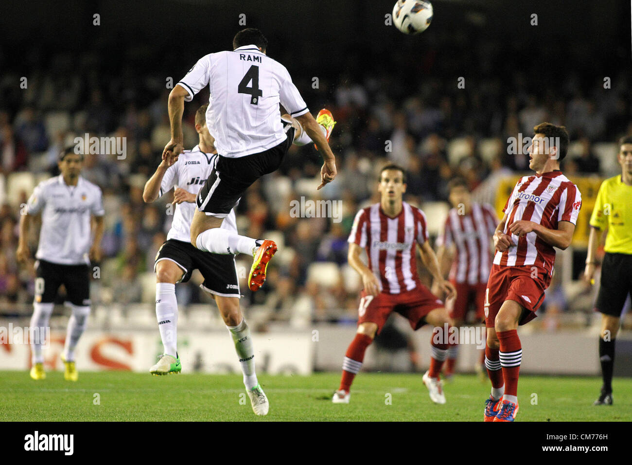 La Liga Spain - Matchday 9 - Valencia CF vs. Ath. Bilbao - Adil Rami, french defense for VAlencia CF kick the ball in defense Stock Photo