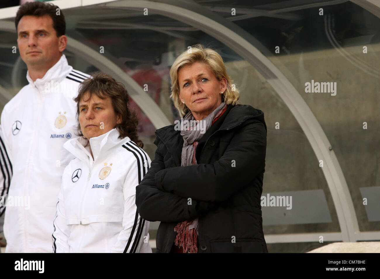 20.10.2012. Chicago, USA.  Germany head coach Silvia Neid (GER) (right). The United States Women's National Team played the Germany Women's National Team at Toyota Park in Bridgeview, Illinois in a women's international friendly soccer match. The game ended in a 1-1 tie. Stock Photo