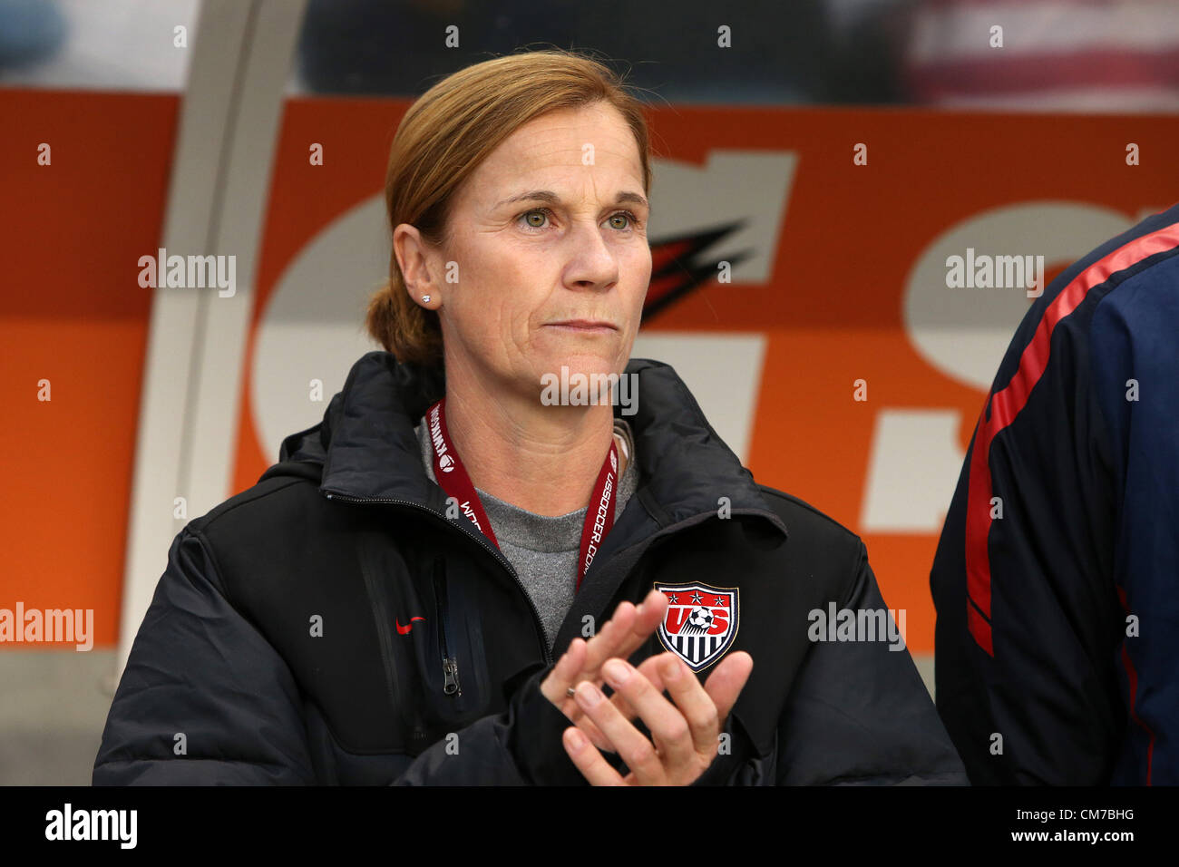 20.10.2012. Chicago, USA.  U.S. interim head coach Jillian Ellis. The United States Women's National Team played the Germany Women's National Team at Toyota Park in Bridgeview, Illinois in a women's international friendly soccer match. The game ended in a 1-1 tie. Stock Photo