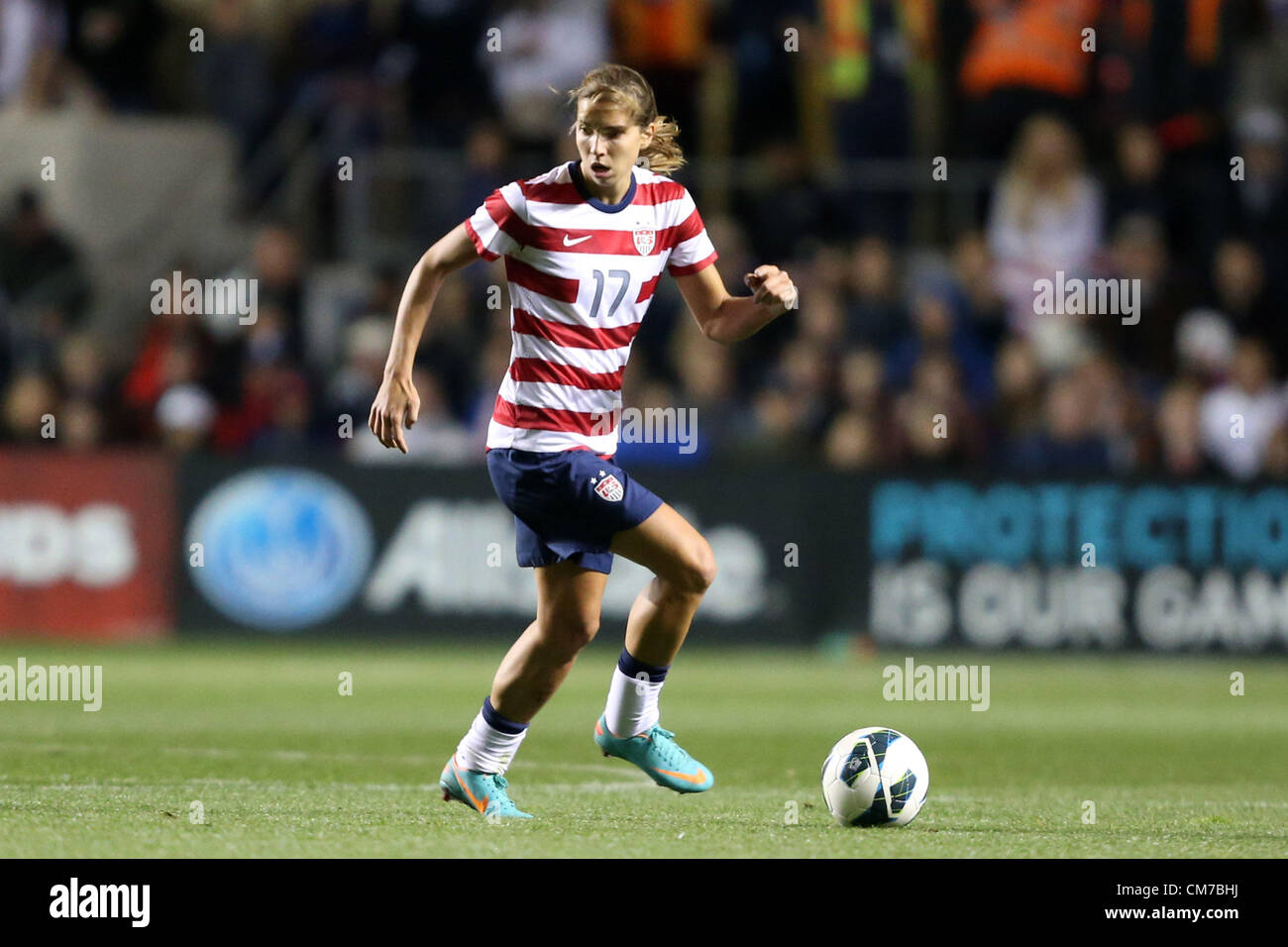 20.10.2012. Chicago, USA.  Tobin Heath (USA). The United States Women's National Team played the Germany Women's National Team at Toyota Park in Bridgeview, Illinois in a women's international friendly soccer match. The game ended in a 1-1 tie. Stock Photo