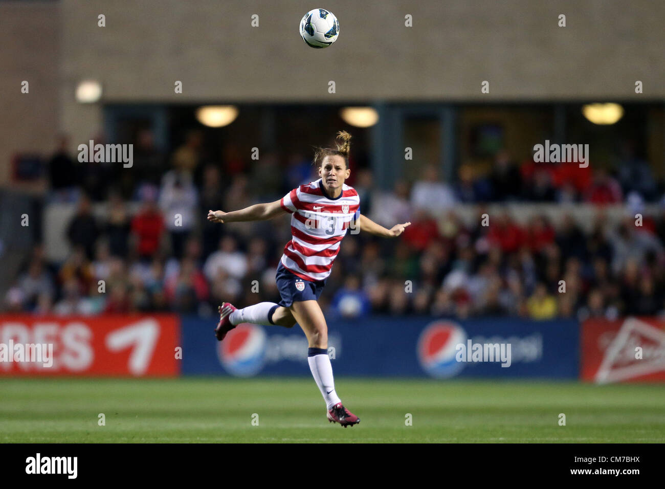 20.10.2012. Chicago, USA.  Christie Rampone (USA). The United States Women's National Team played the Germany Women's National Team at Toyota Park in Bridgeview, Illinois in a women's international friendly soccer match. The game ended in a 1-1 tie. Stock Photo