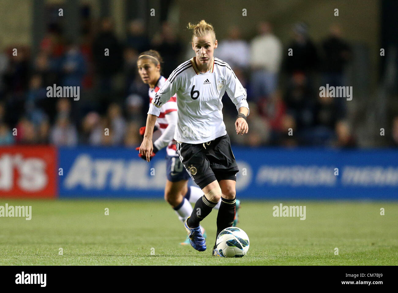 20.10.2012. Chicago, USA.  Simone Laudehr (GER). The United States Women's National Team played the Germany Women's National Team at Toyota Park in Bridgeview, Illinois in a women's international friendly soccer match. The game ended in a 1-1 tie. Stock Photo