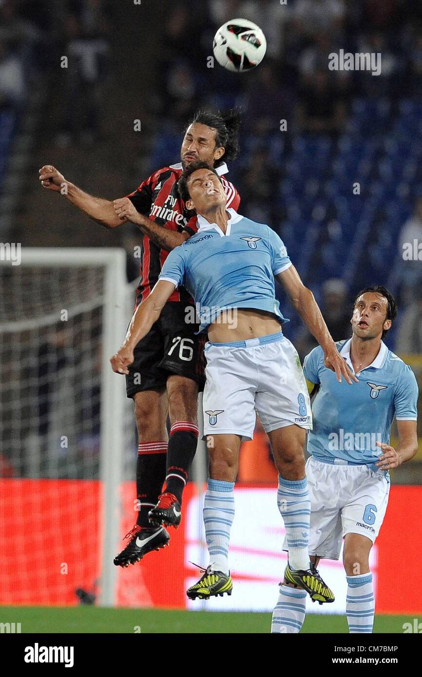 20.10.2012. Rome, Italy.  Series A Lazio versus AC Milan.     Photo shows Mario Yepes and Hernanes Stock Photo