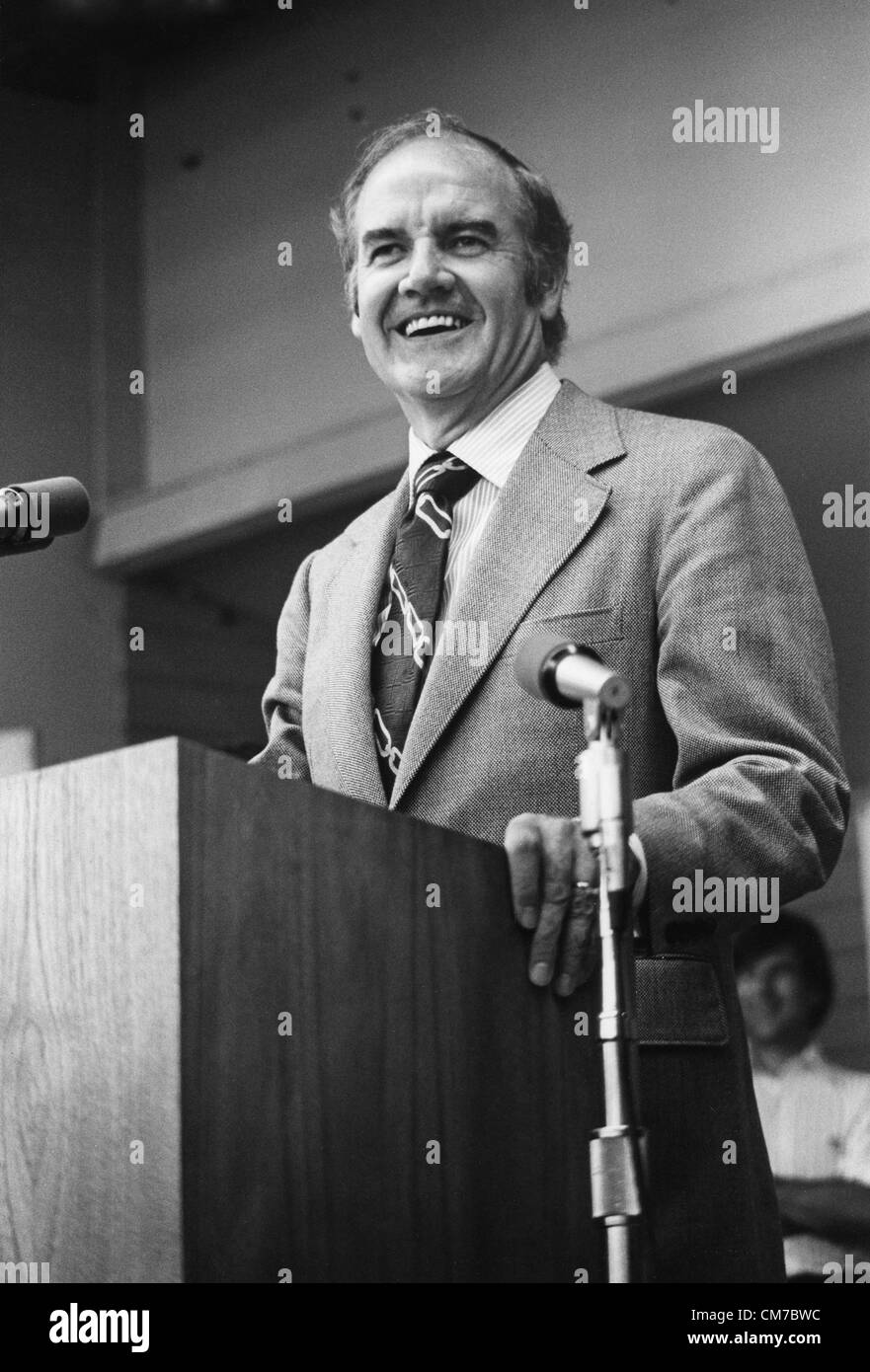 George McGovern, a decorated WWII bomber pilot who represented South Dakota in the House and the Senate, campaigned against U.S. involvement in Vietnam in his 1972 Democratic bid for the presidency and lost in a landslide to Richard M. Nixon, died Sunday Oct. 21, 2012. He was 90. PICTURED: Sep. 04, 1972 - Pleasanton, California, U.S. - Senator GEORGE MCGOVERN made his first appearance in California since his June Primary victory. He visited the Alameda County Labor Day Picnic at the fairgrounds.  (Credit Image: © KEYSTONE Pictures USA/ZUMAPRESS.com) Stock Photo