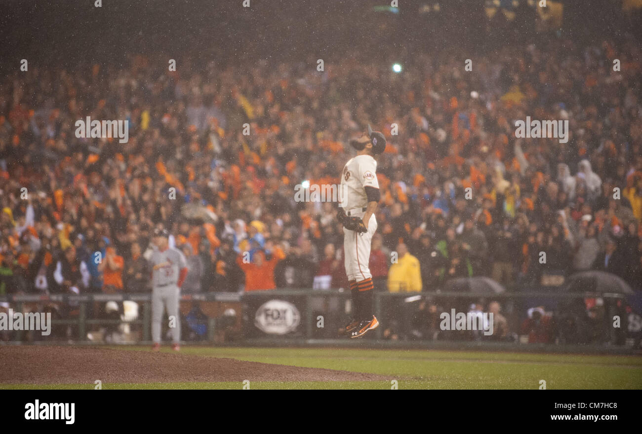 San Francisco Giants closer Sergio Romo celebrates a 2-0 win against the  Detroit Tigers in Game 2 of the 2012 World Series at AT&T Park on Thursday,  October 25, 2012, in San