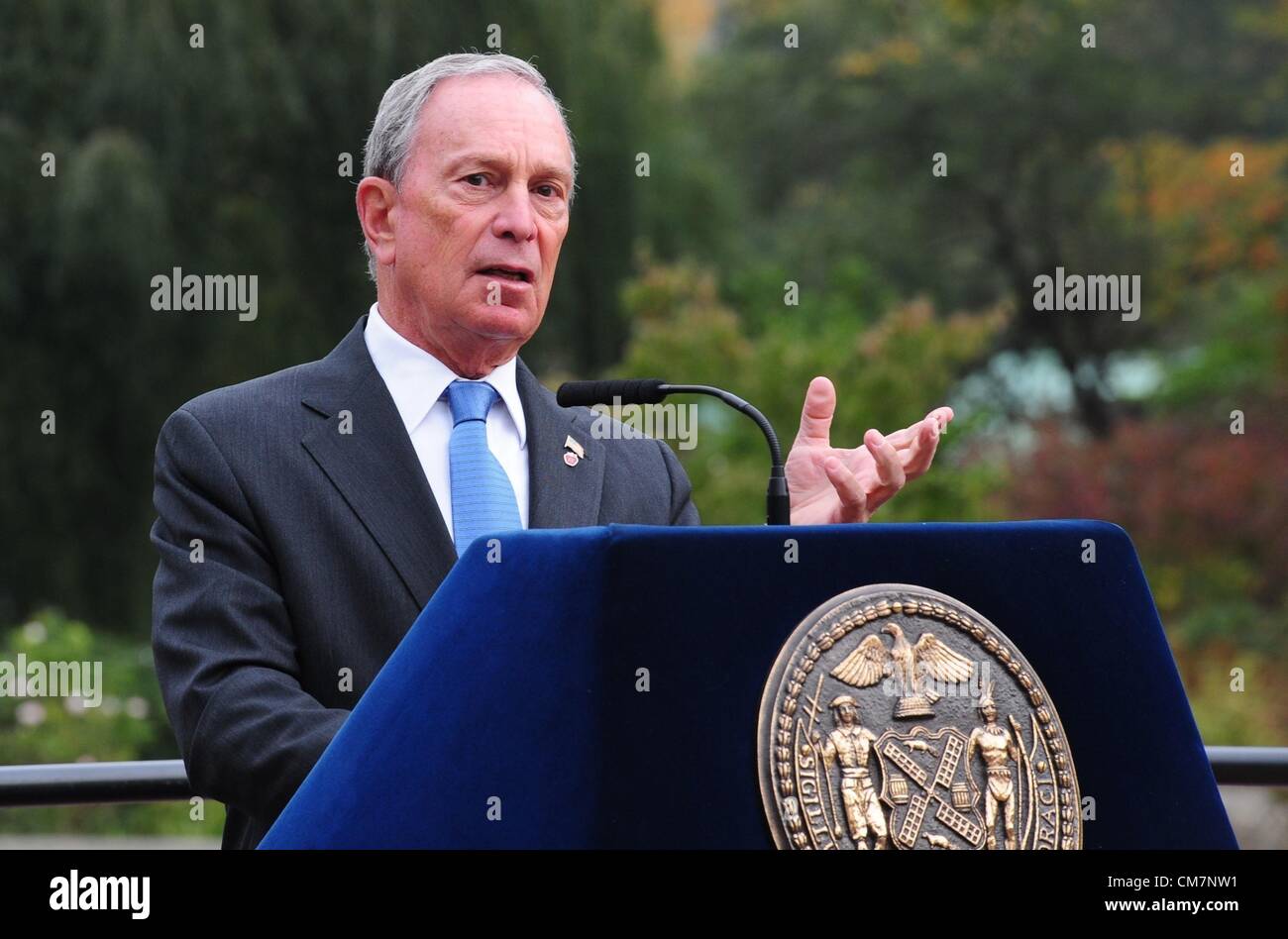 Oct. 23, 2012 - Manhattan, New York, U.S. - Mayor MICHAEL BLOOMBERG speaks as John Paulson and the Paulson Family Foundation announce a gift of $100 million to the Central Park Conservancy to sustain the role of Central Park as one of New York City's leading cultural institutions, Bethesda Fountain, October 23, 2012. (Credit Image: © Bryan Smith/ZUMAPRESS.com) Stock Photo
