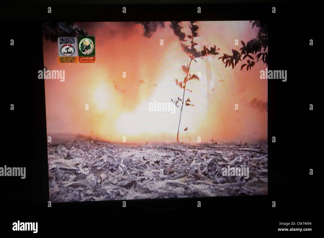 Oct. 24, 2012 - Gaza City, Gaza Strip, Palestinian Territory - A screengrab taken on October 24, 2012 from a video posted on YouTube shows an explosion in Gaza City. Two explosions rocked Gaza City on Wednesday, witnesses said, shortly after Israel killed a gunman in the area citing an escalation of rocket fire at its southern towns and cities  (Credit Image: © Ashraf Amra/APA Images/ZUMAPRESS.com) Stock Photo