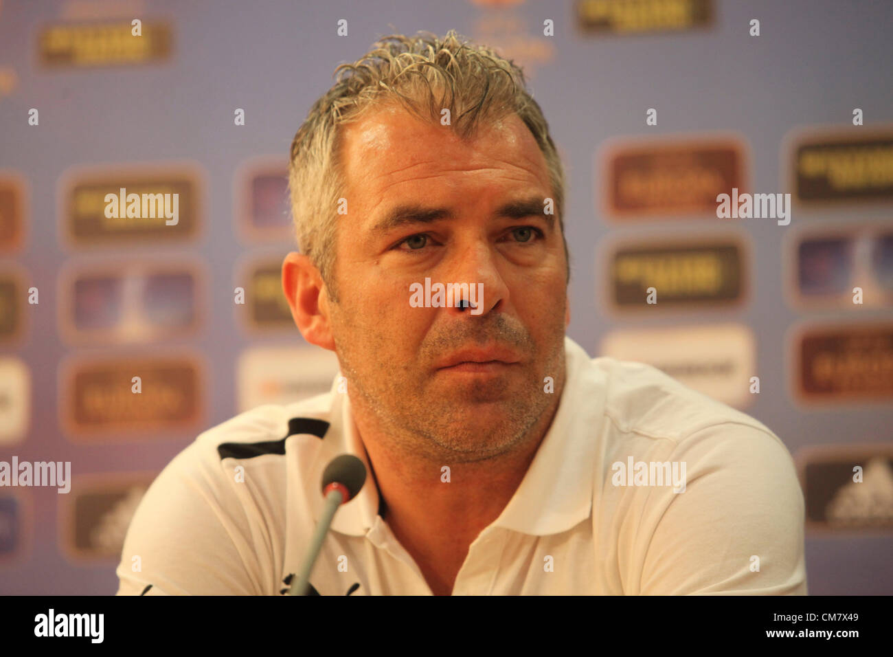Cyprus,Nicosia:Jorge Paulo Costa Almeida coach of AEL Limassol FC speaks during a press conferece before the Europa League game Stock Photo