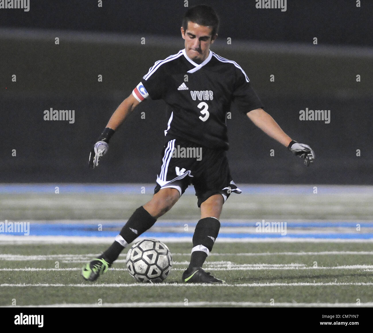 Oct. 24, 2012 - Albuquerque, NM, U.S. - Volcano Vista and Cleveland battle it out in boys soccer Wed. night. Wednesday, Oct. 24, 2012. (Credit Image: © Jim Thompson/Albuquerque Journal/ZUMAPRESS.com) Stock Photo