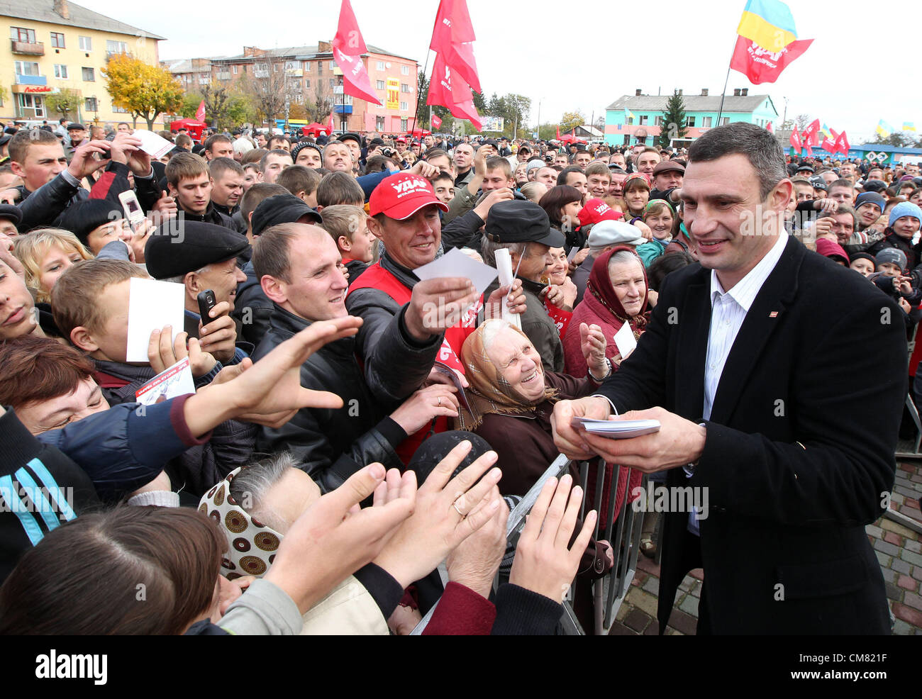 Oct. 25, 2012 - Ukraine - Boxer Vitali Klitschko, as politician, is a serious challenger at parliamentary elections in Ukraine. The UDAR Party leader Vitali Klitschko calls on Ukrainians 'not to turn a blind eye' to election fraud...Pictured: October 25,2012.Rovno region of Ukraine. The UDAR Party leader Vitali Klitschko at the meeting with his party supporters in Rovno region of Ukraine. (Credit Image: © PhotoXpress/ZUMAPRESS.com) Stock Photo