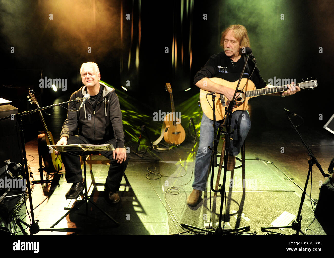 Czech singer and songwriter Jaromir Nohavica (right) and German singer and  songwriter Frank Viehweg (left) perform during the opening evening of 14th  festival of music, literature and theater Days of Czech, German