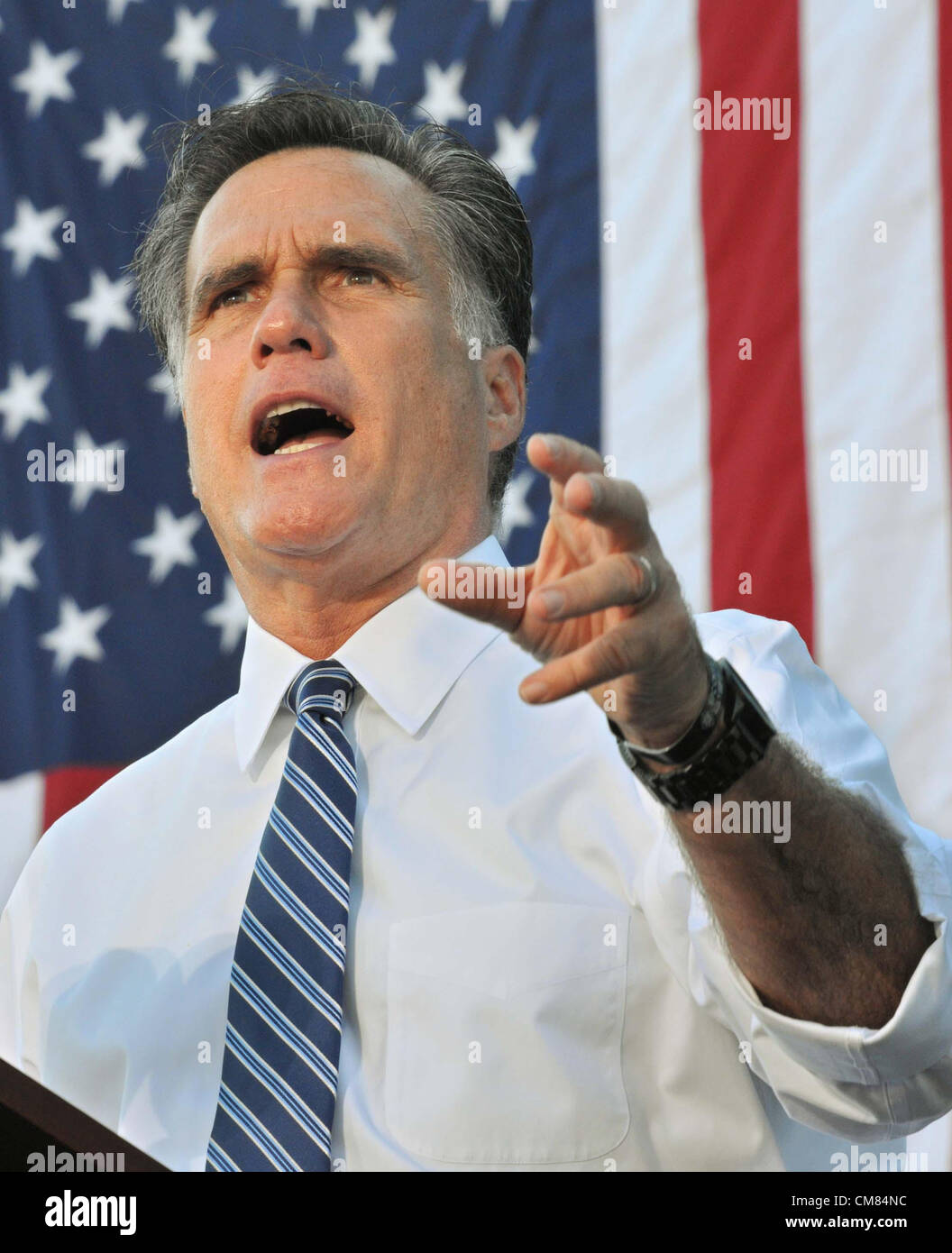 Oct. 25, 2012 - columbus, Ohio, U.S. - Republican presidential candidate MITT ROMNEY speaks during a campaign stop at Worthington Industries in Columbus, Ohio. (Credit Image: © Michael Williams/ZUMAPRESS.com) Stock Photo