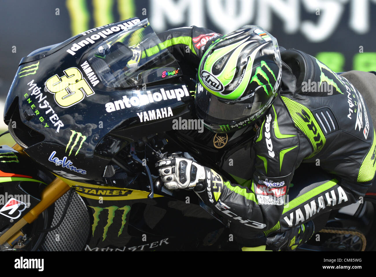 26.10.2012 Phillip Island,Melbourne, Australia. Cal Crutchlow riding his Yamaha YZR-M1 for team Monster Tech 3 Yamaha during the practice rounds of the Air Asia  Australian Moto GP at the Phillip Island circuit. Stock Photo