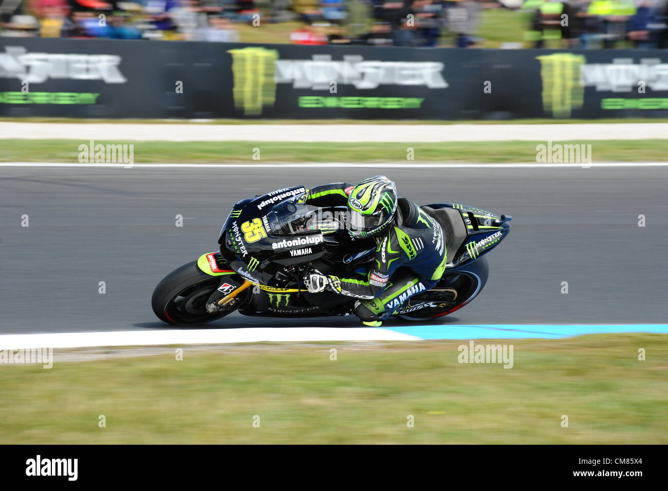 26.10.2012 Phillip Island,Melbourne, Australia. Cal Crutchlow riding his Yamaha YZR-M1 for team Monster Tech 3 Yamaha during the practice rounds of the Air Asia  Australian Moto GP at the Phillip Island circuit. Stock Photo