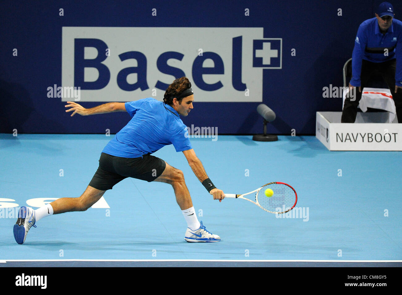 28.10.2012 Basel, Switzerland. Roger Federer of Switzerland in action  during the Swiss Indoors ATP World