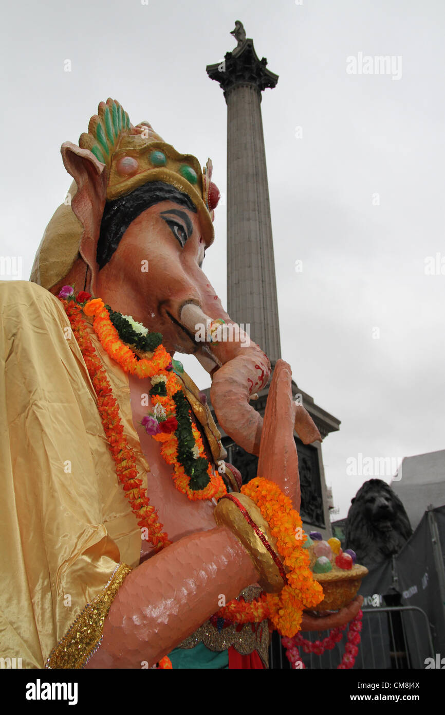London. 28th October 2012, Trafalgar Square. The statue of the Hindu Elephant God - Ganesh in Trafalgar Square in London.  'Diwali on the Square 2012' Stock Photo