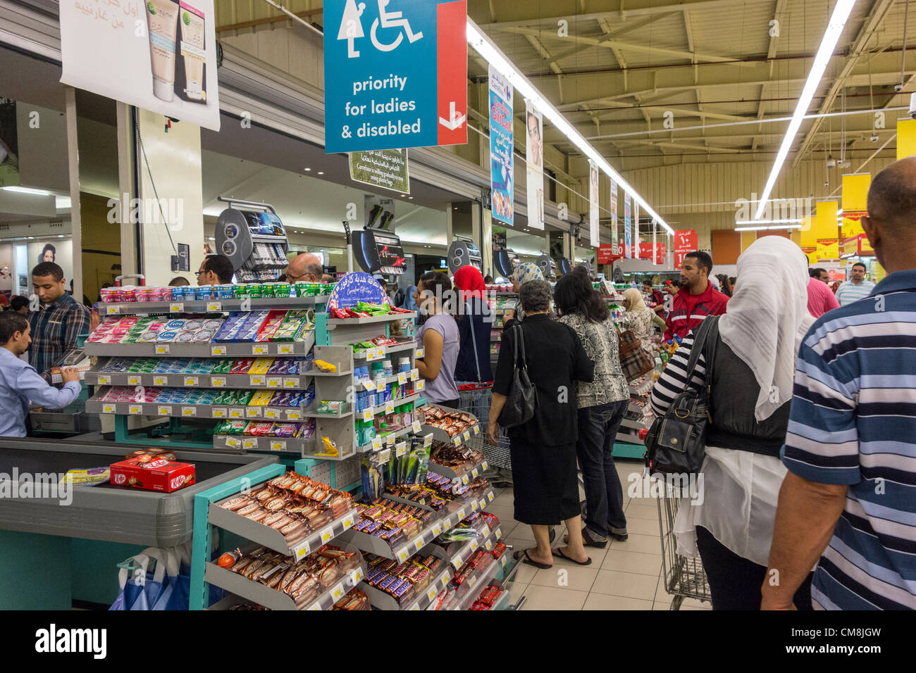 28 October 2012 Egypt Cairo. Shoppers crowding Carrefours supermarket