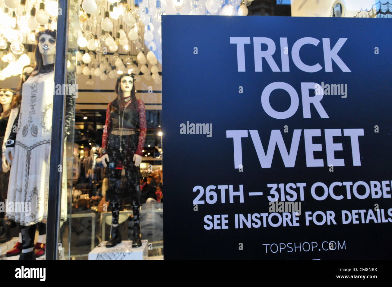 Oxford Street, London, UK. 29th October 2012. TopShop clothes store with a  Halloween themed window display. Halloween themed shops in central London  Stock Photo - Alamy