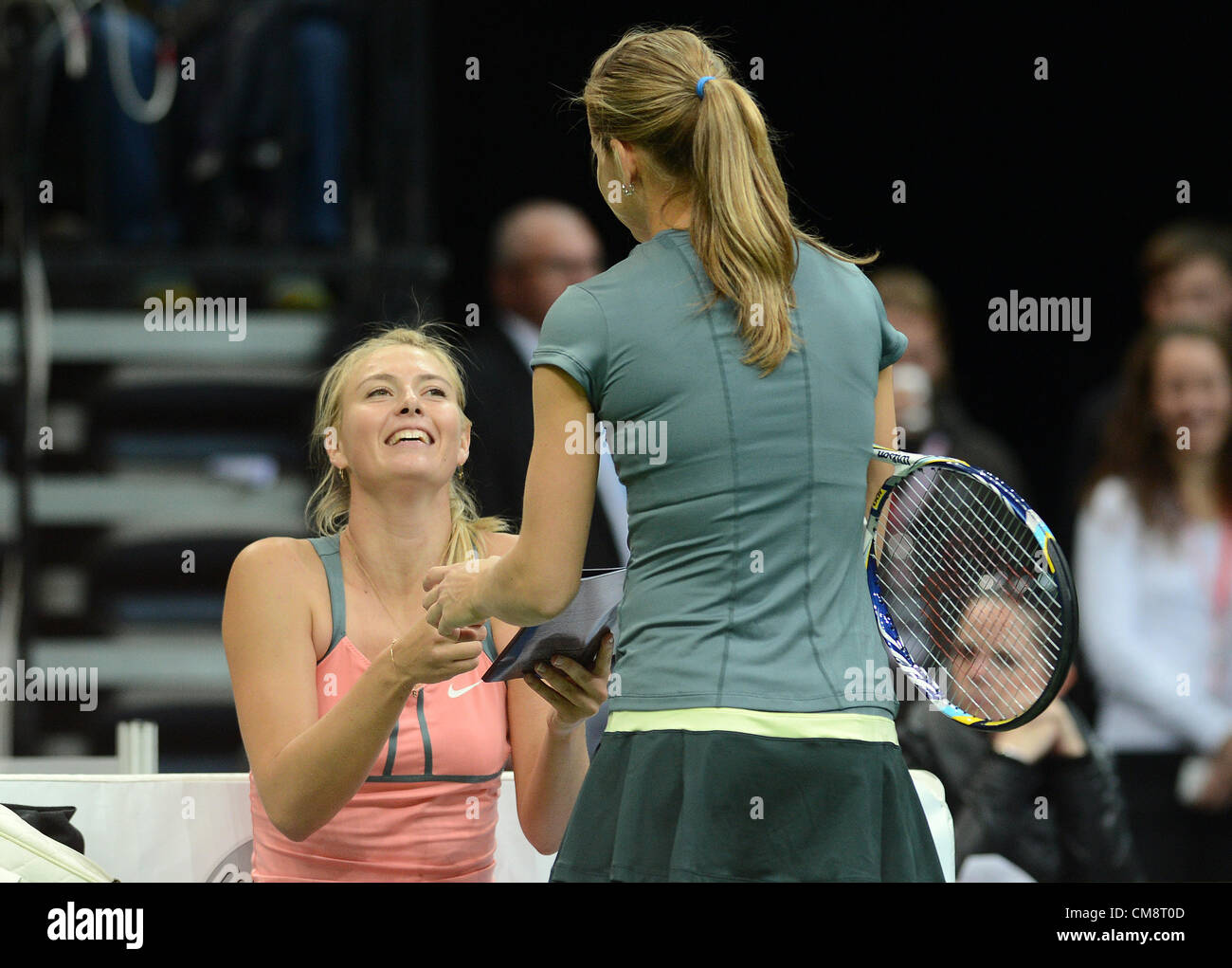 Tennis exhibition match Petra Kvitova against Maria Sharapova in Prague,  Czech Republic, on Monday, October 29, 2012. Russian tennis player Maria  Sharapova, left, and Czech tennis player Lucie Safarova. (CTK  Photo/Katerina Sulova