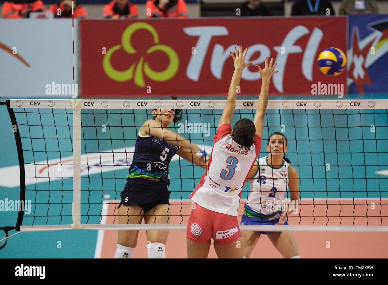 Sopot, Poland 30th, October 2012 . 2013 CEV Volleyball Champions League  game is Sopot. Dorota Pykosz (5) in action during Atom Trefl Sopot (Poland)  v VK Agel Prostejov (Czech Republic) game Stock Photo - Alamy