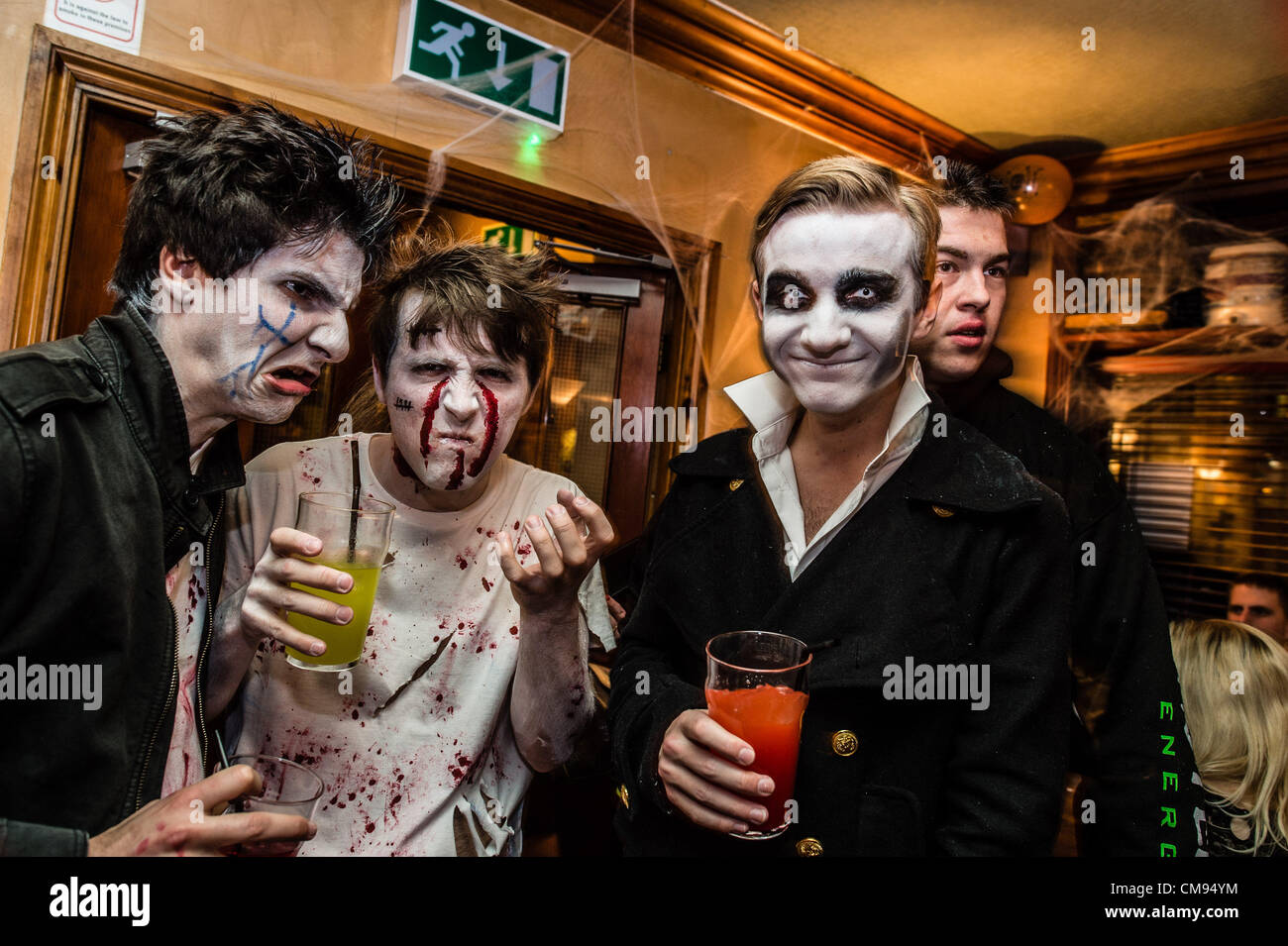 Aberystwyth, UK. 31st October 2012. Groups of Aberystwyth University students in fancy dress out partying on Halloween Night., Wales UK, Oct 31 2012 Stock Photo