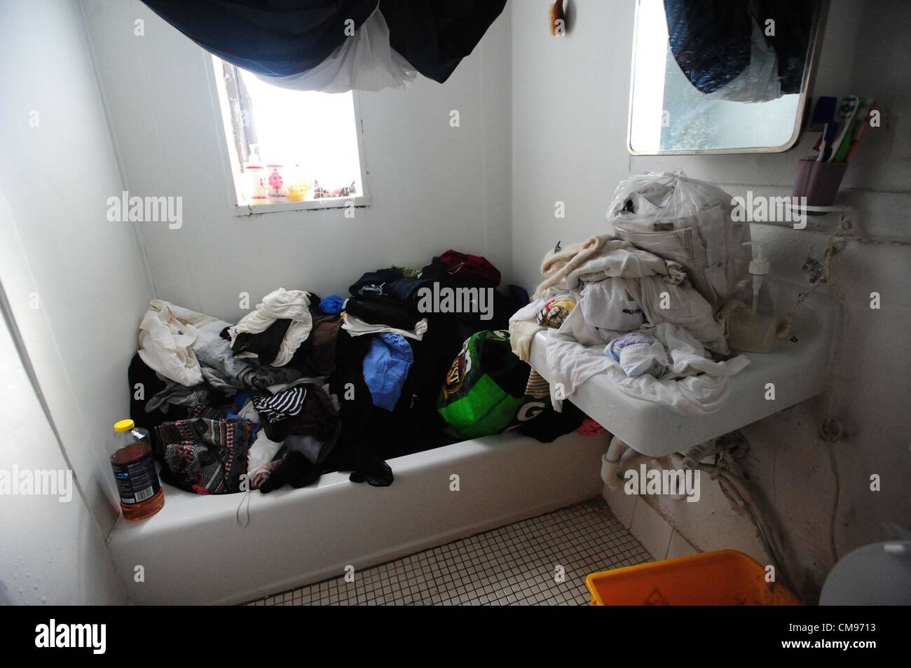 Nov. 1, 2012 - Manhattan, New York, U.S. - Gabriella Rivera, 41, her apartment at 20 Catherine Street, Apt. 1E, SMITH HOUSES, was flooded resulting in damage, following the effects of Hurricane Sandy in New York, November 1, 2012. (Credit Image: © Bryan Smith/ZUMAPRESS.com) Stock Photo