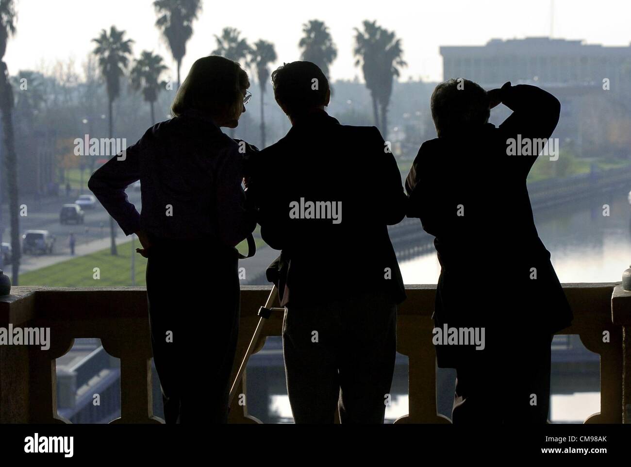 SECONDARY-- Local civic leaders admire the view looking west along the river from the terrace of the old Stockton Hotel in downtown Stockton on Wednesday December 15, 2004. The hotel is being refurbished to be low-income housing for seniors.  2321  Sacramento Bee/  Randall Benton/ZUMA Press Stock Photo